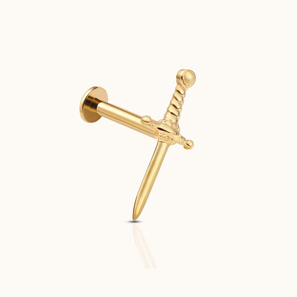 14k Solid Gold Dagger Threadless End AND outlet Flat Back Post