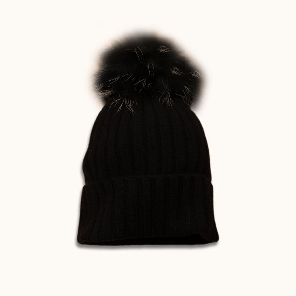 DOVIANA Luxe 100% Cashmere Fox Fur Pompom Beanie Hat – Doviana