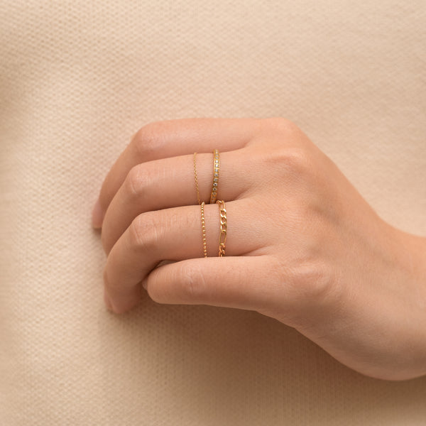 14K Solid Gold Dainty Soft Petite Thin Cable Link Chain Ring by