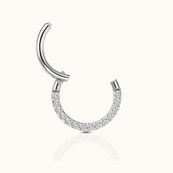 Daith Half CZ Clicker Titanium Silver Hinged Nap Hoop Earring