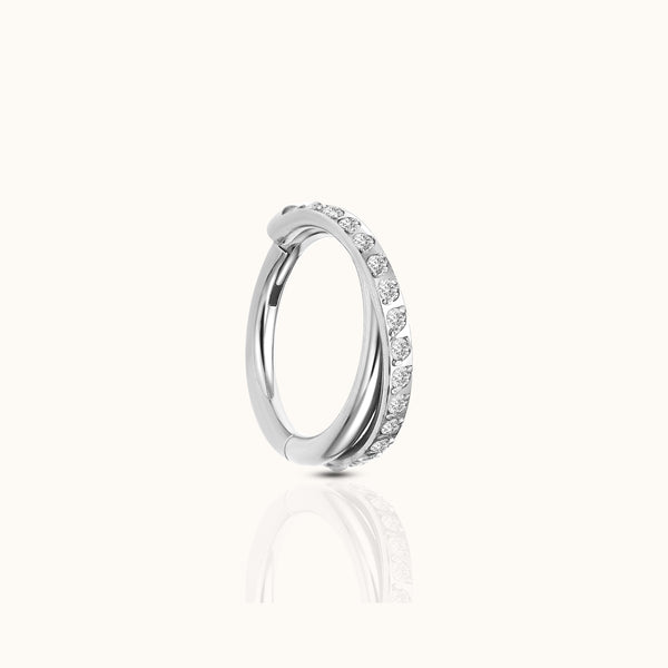 Overlap CZ Twist Rope Clicker Titanium Silver Hinged Nap Hoop