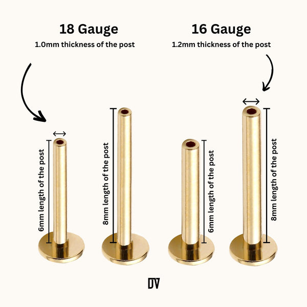 Titanium Threadless Labret Push Pin Flat Back Push Back Post Only