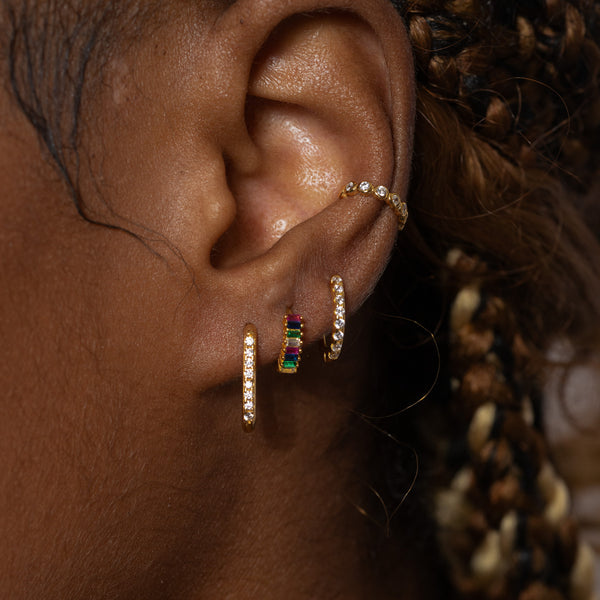 Rainbow Multicolor Pave CZ Women Huggie Hoop Earrings Geometric