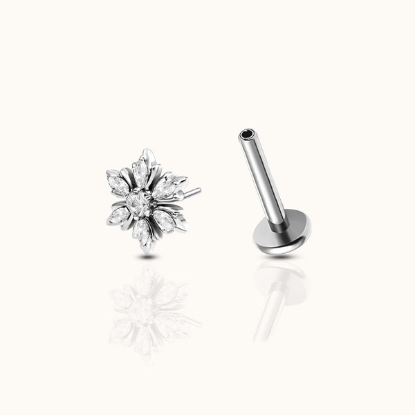 Implant Grade Titanium White CZ Snowflake Flat Back Labret Implant Grade Titanium White CZ Snowflake Flat Back Labret
