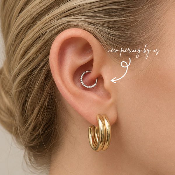 Daith Half CZ Clicker Titanium Silver Hinged Nap Hoop Earring