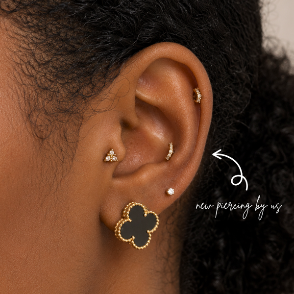 14K Solid Gold Curved CZ Bar Threadless Flat Back Earring – Doviana