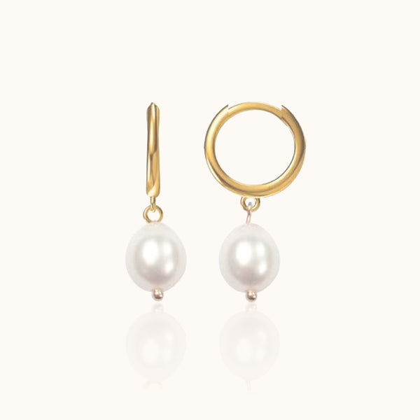 A Pair| 9K SOLID GOLD Dangle Freshwater Pearl Earrings, Mini Drop Real Gold fashion Earrings, Real Pearl Dainty Fancy Gemstone Earrings