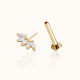 14K Solid Gold Daith CZ Flower Threadless Labret Flat Back Nap Earring by Doviana