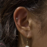 14K Solid Gold Clover CZ Dangle Drop Threadless Labret Flat Back Earring
