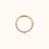 Classic 14K Solid Gold Daith Half CZ Clicker Nap Hoop Earring by Doviana