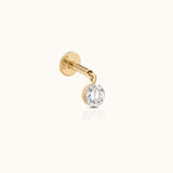 DOVIANA 14K solid gold diamond drop threaded flat-back earring with a bezel-set round diamond charm 3mm diamond