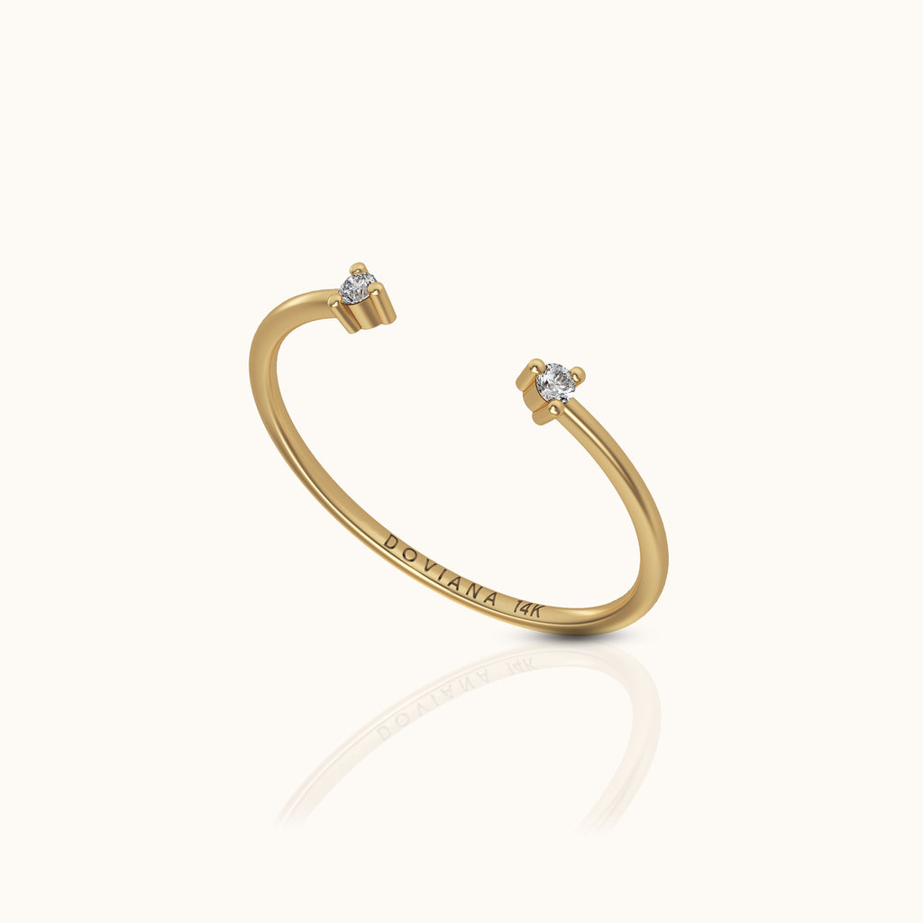 14K Solid Gold Diamonds Open Cuff Ring_Doviana