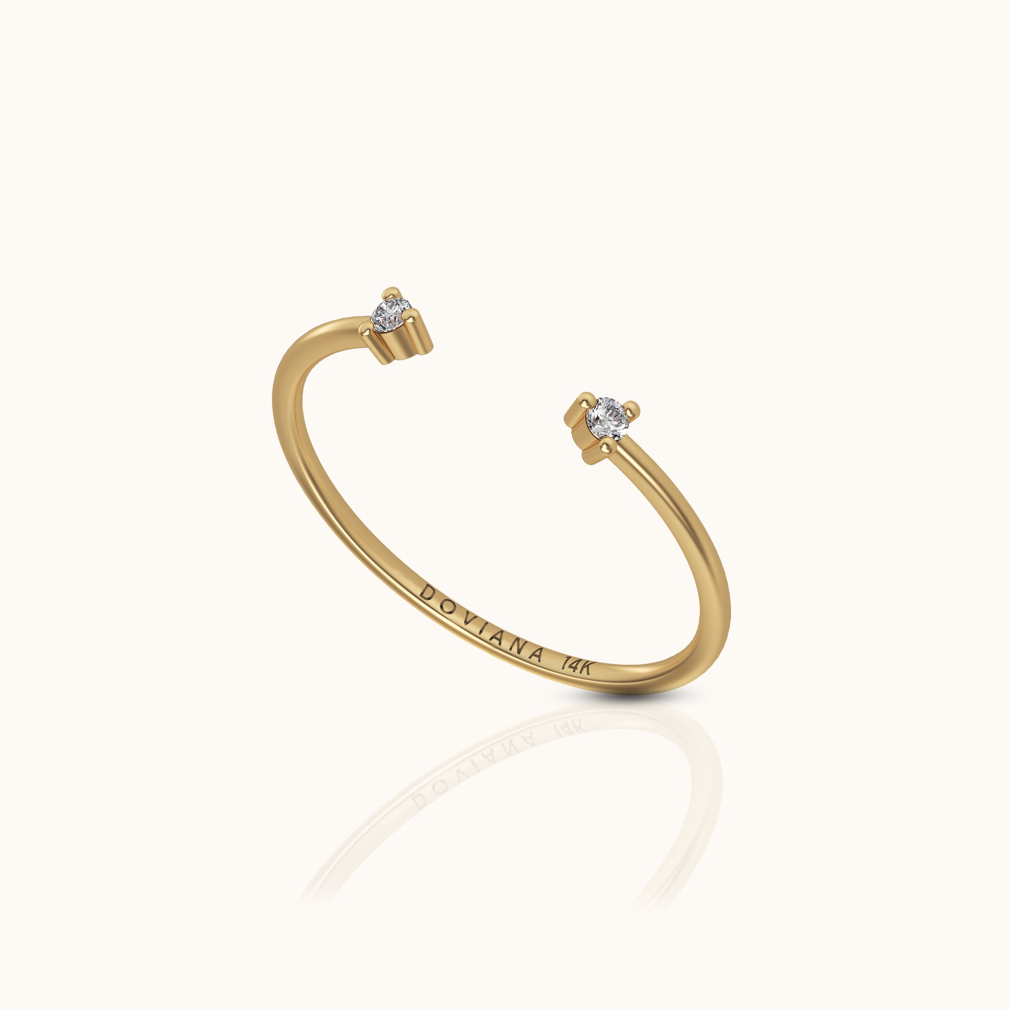 14K Solid Gold Diamonds Open Cuff Ring_Doviana