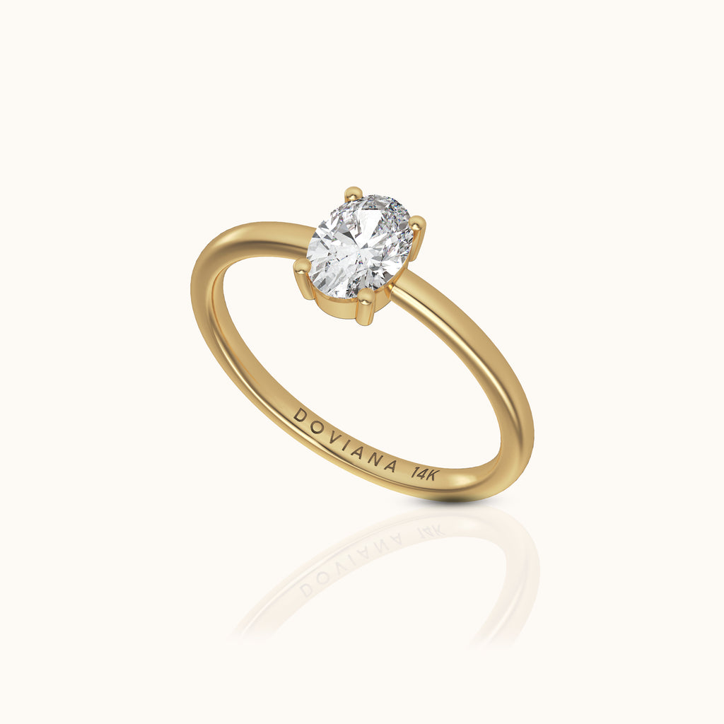14K Solid Gold Endless Bloom Oval Solitaire Ring by Doviana