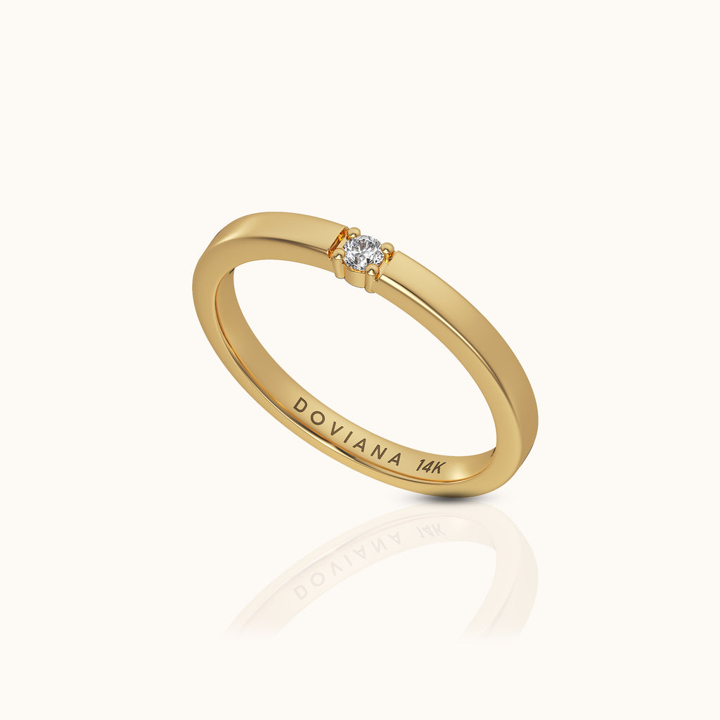 14K Solid Gold Ever After Band Solitaire Diamond Ring by Doviana