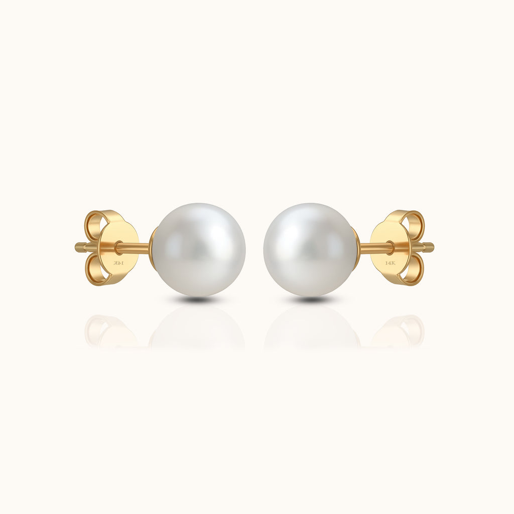 14K Solid Gold Ever Grace 6mm Akoya Pearl Stud Earrings by Doviana