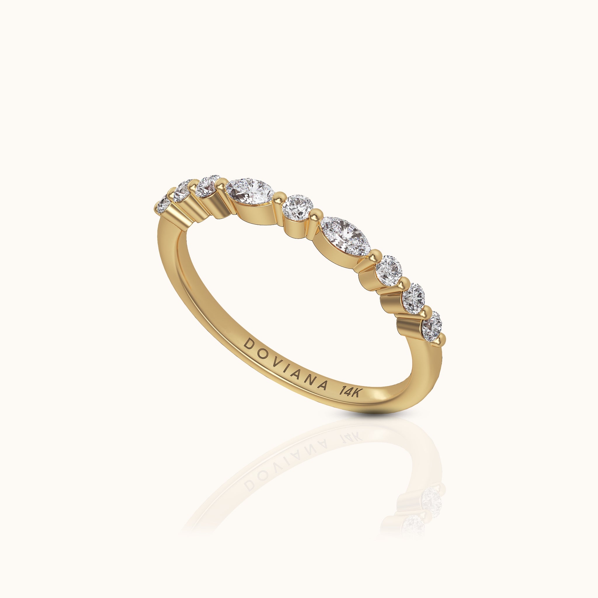 14K Solid Gold Marquise and Round Diamond Band Ring by Doviana