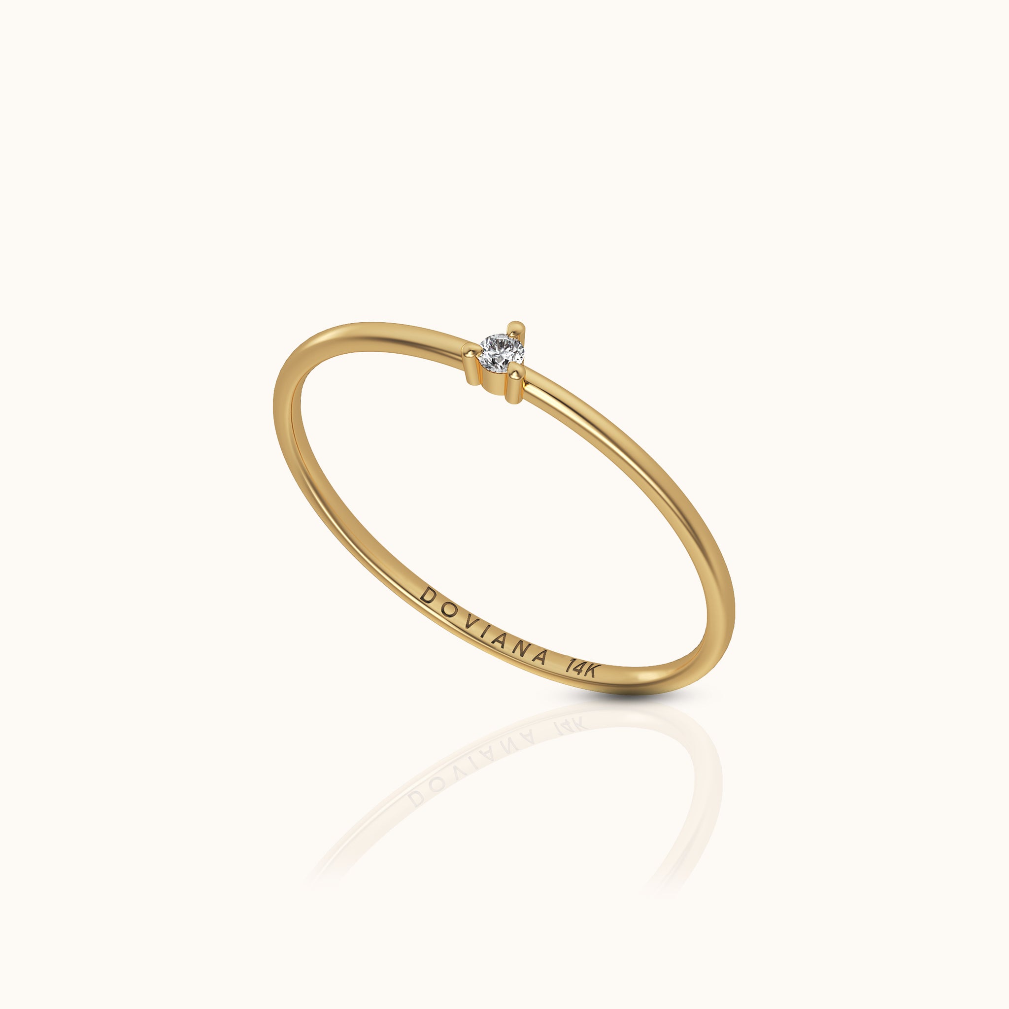 14K Solid Gold Mini Diamond Solitaire Ring_Doviana
