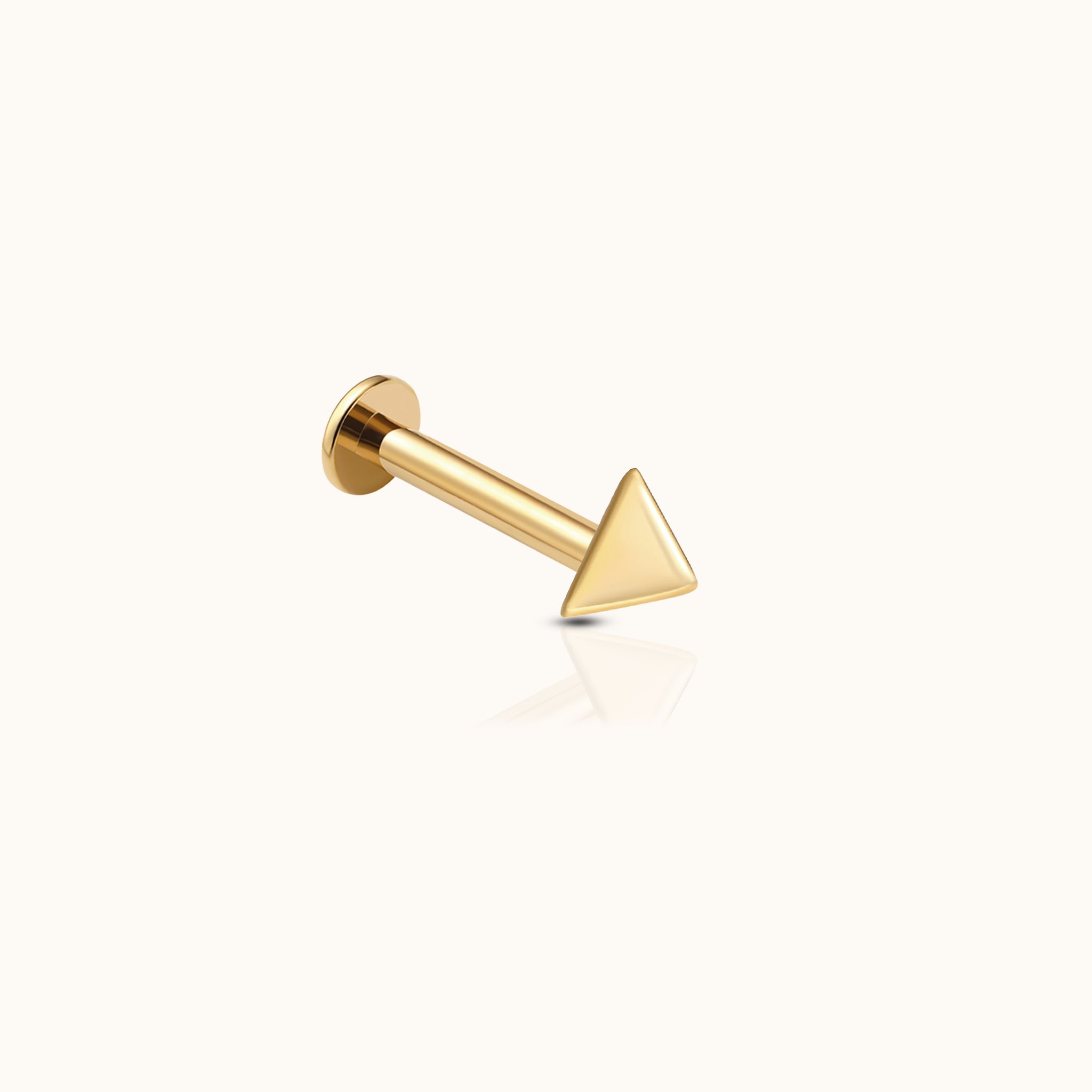 14K Solid Gold Petite Triangle Threadless Labret Flat Back Nap Earring by Doviana