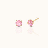 14K Solid Gold 3mm Pink CZ Threadless Labret Flat Back Nap Earring by Doviana
