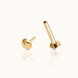14K Solid Gold Round Cap Half Ball Threadless Labret Flat Back Nap Earring by Doviana