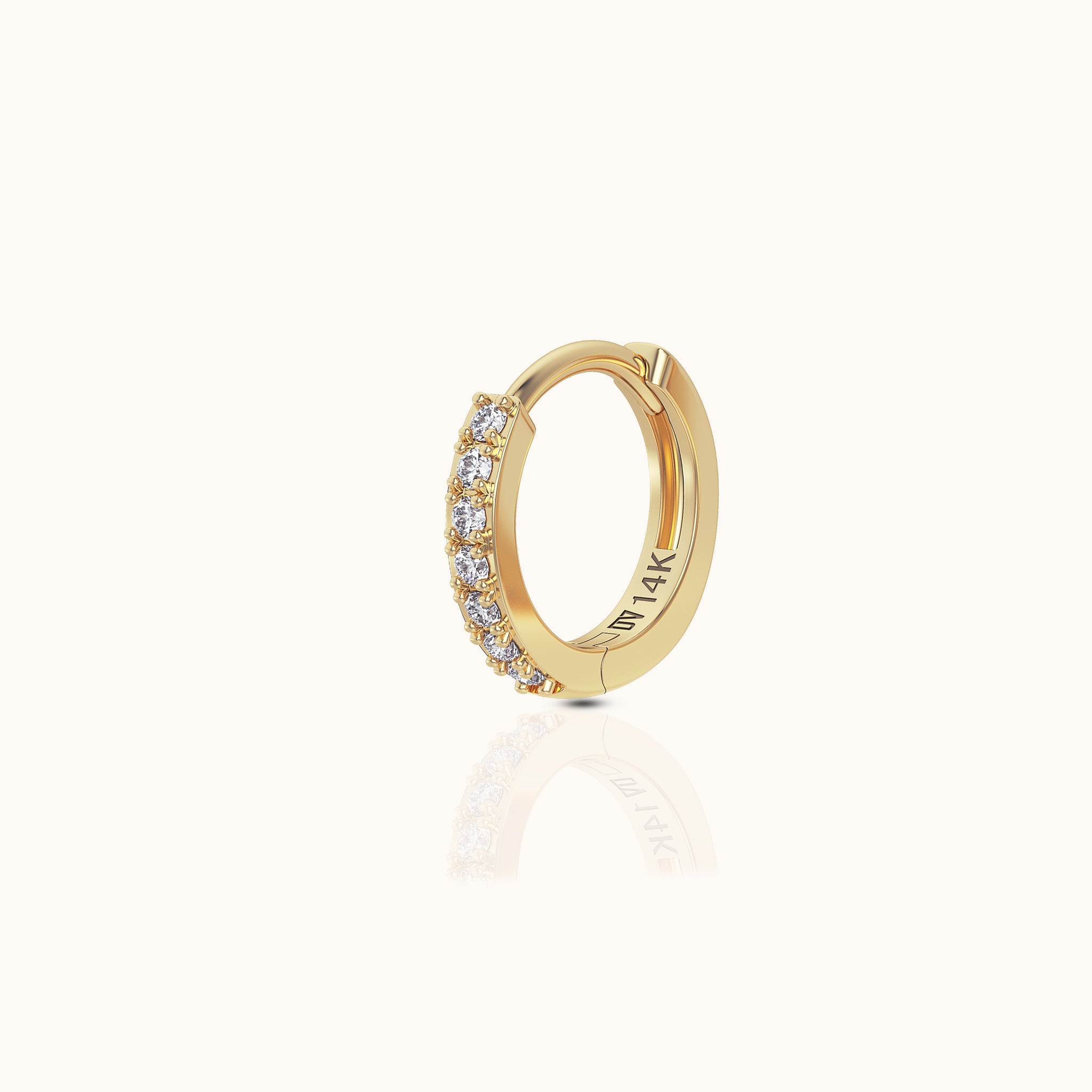 14K Solid Gold Starlit Promise Diamond Huggie Hoop Earring by Doviana
