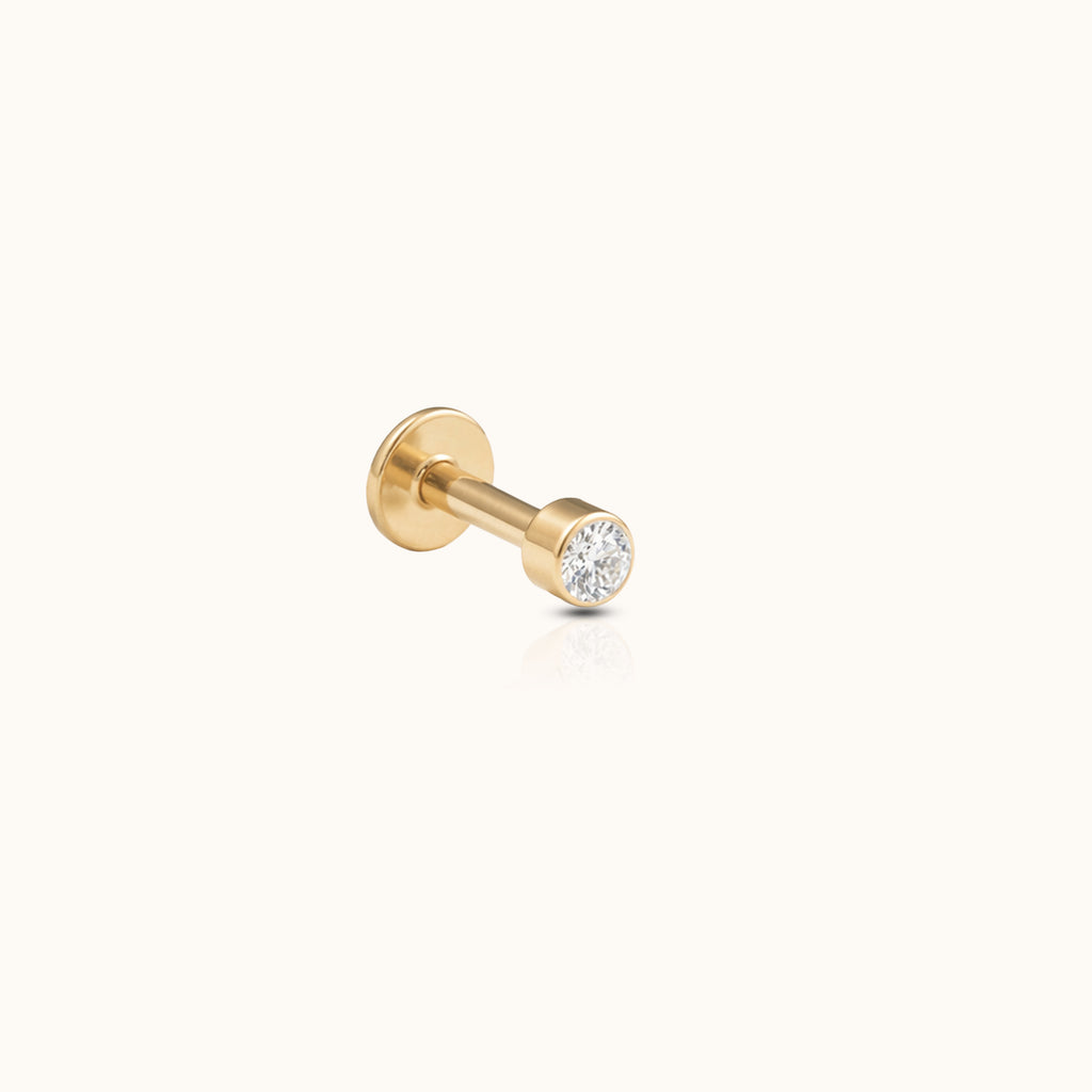 14K Solid Gold 2mm Diamond Threaded Flat Back Earring by DOVIANA