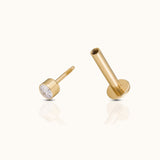 14K Solid Gold 2mm Diamond Threaded Flat Back Earring | DOVIANA NYC