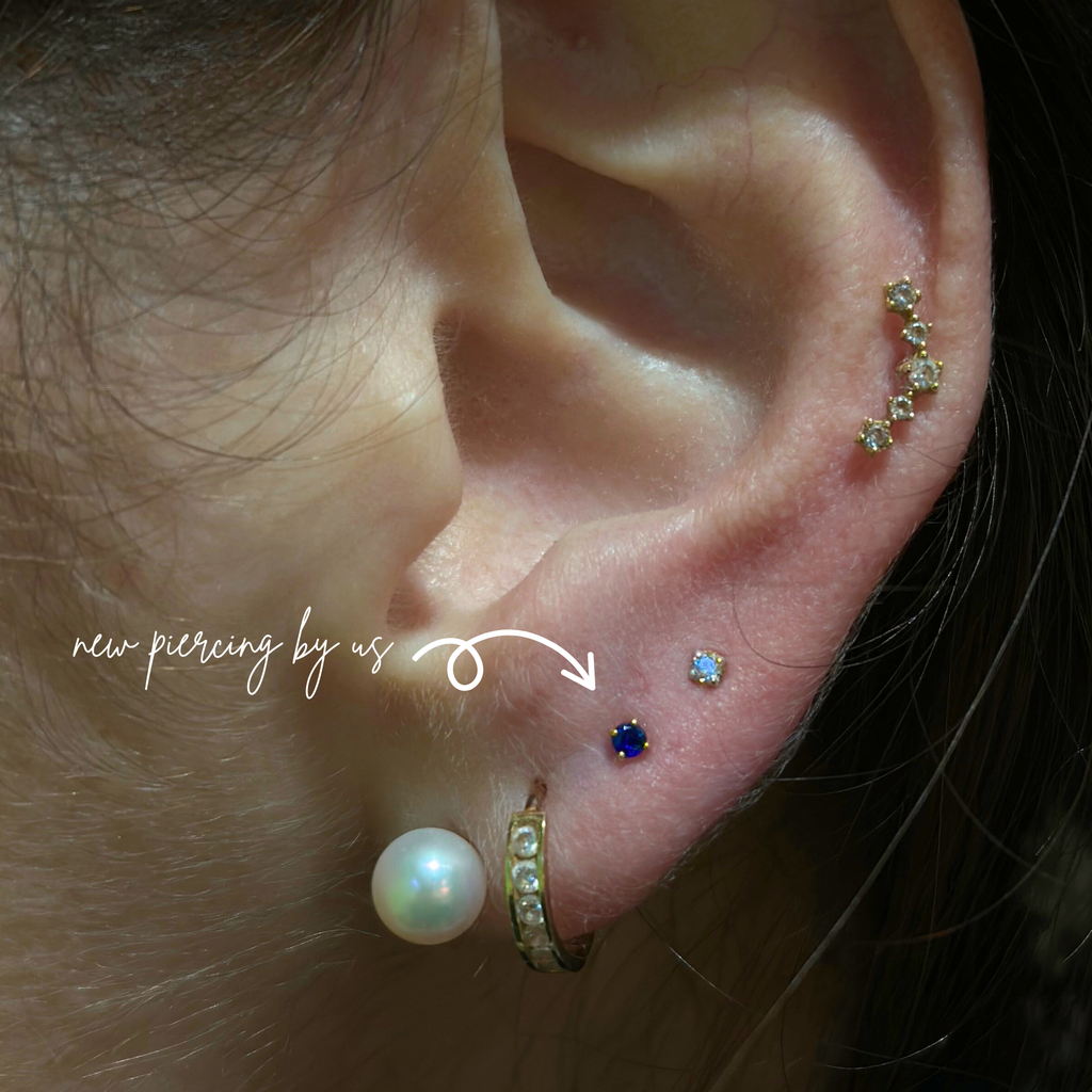14K Solid Gold 2mm Midnight Blue CZ Threadless Flat Back Earring by DOVIANA