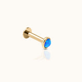 14K Solid Gold 2mm Ocean Blue Opal Bezel Set Threadless Flat Back Nap Earring by Doviana