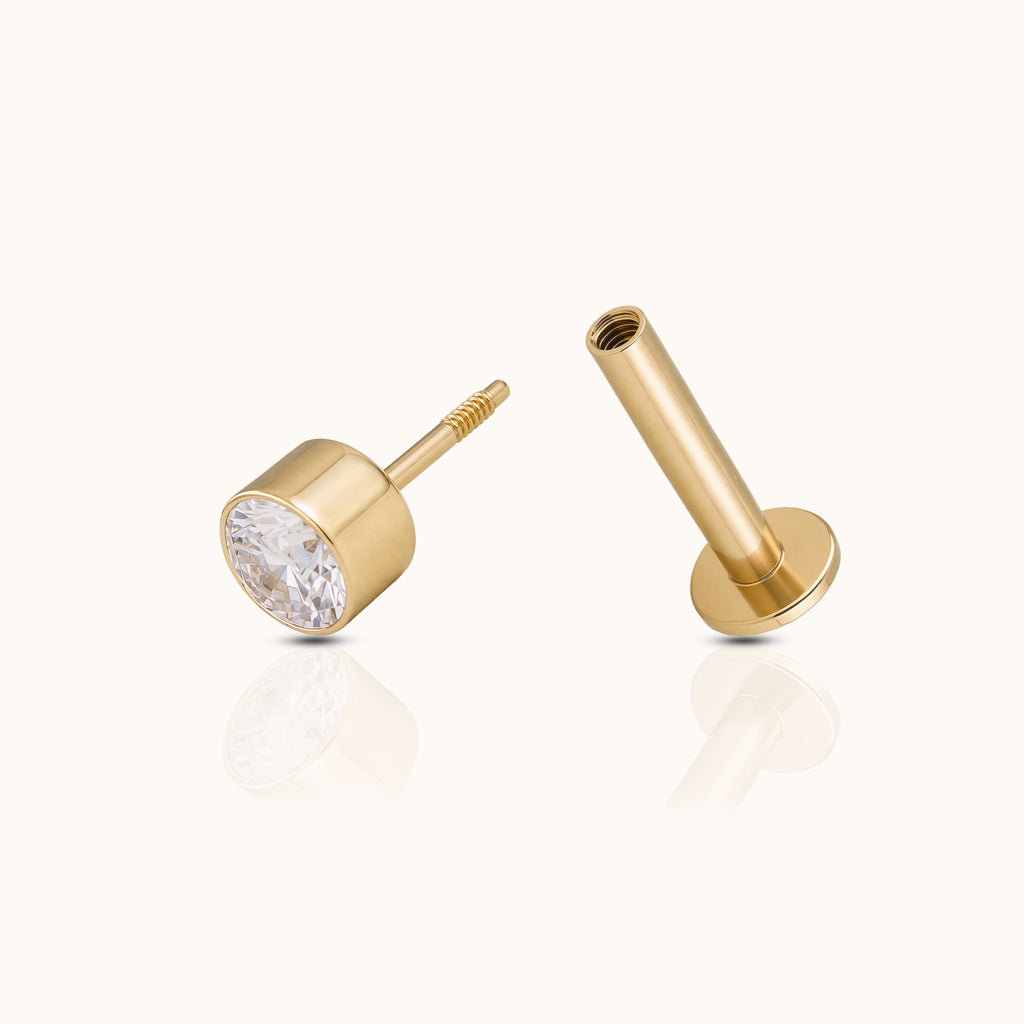 14K Solid Gold 3mm Diamond Threaded Flat Back Earring | DOVIANA NYC