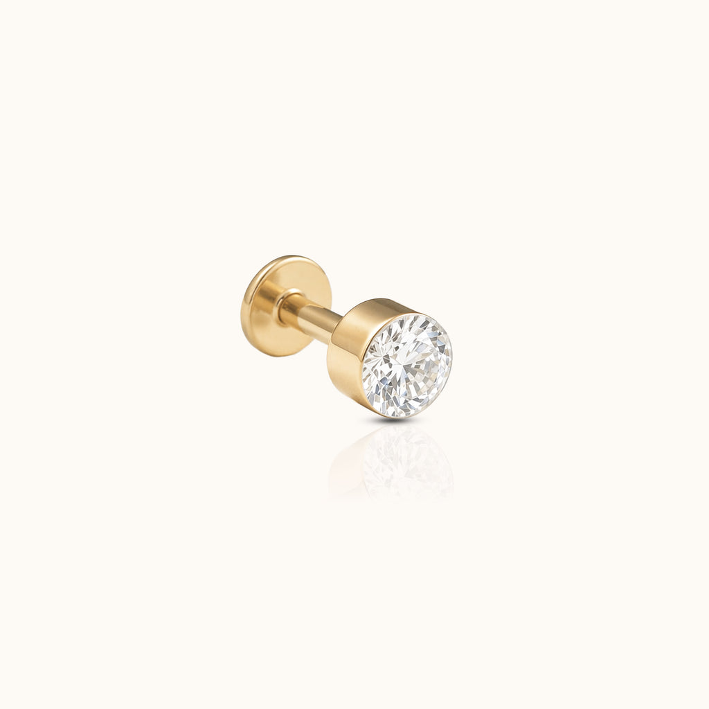 14K Solid Gold 3mm Diamond Threaded Flat Back Earring by DOVIANA