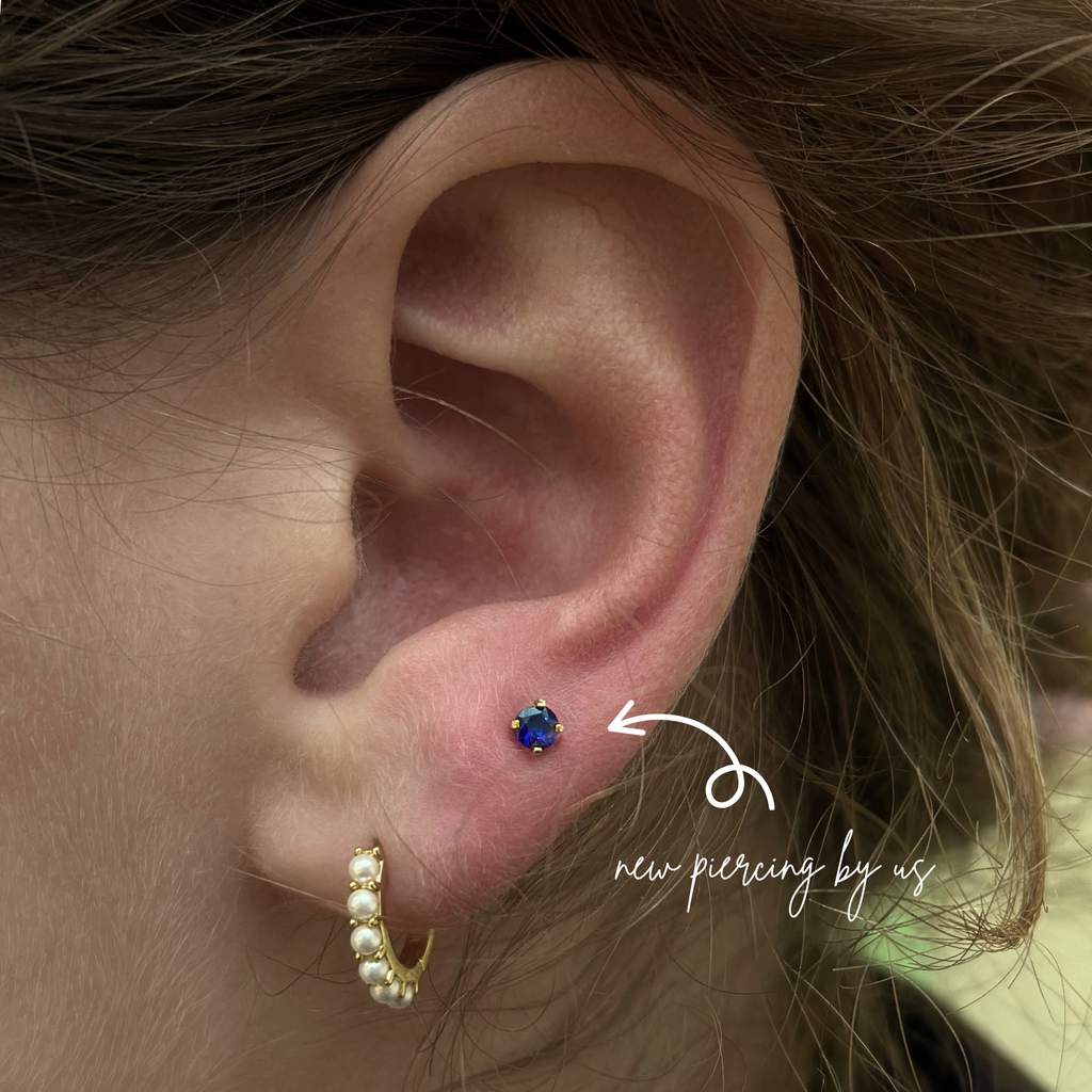 14K Solid Gold 3mm Midnight Blue CZ Threadless Flat Back Earring by DOVIANA