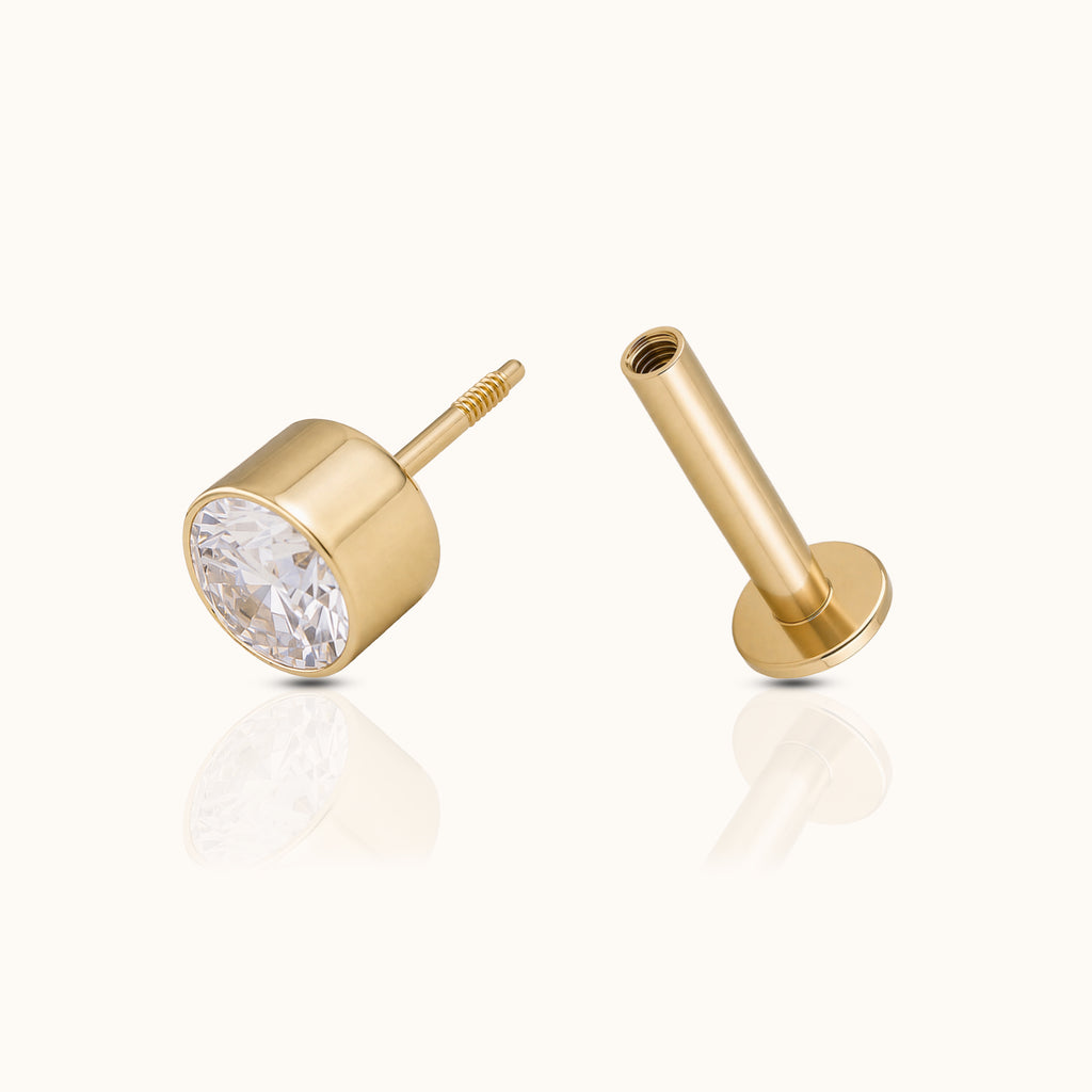 14K Solid Gold 4mm Diamond Threaded Flat Back Earring | DOVIANA NYC