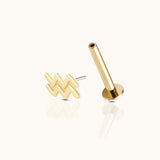 14K Solid Gold Aquarius Feb Birth Air Sign Zodiac Astrology Constellation Threadless Labret Flat Back Earring by Doviana