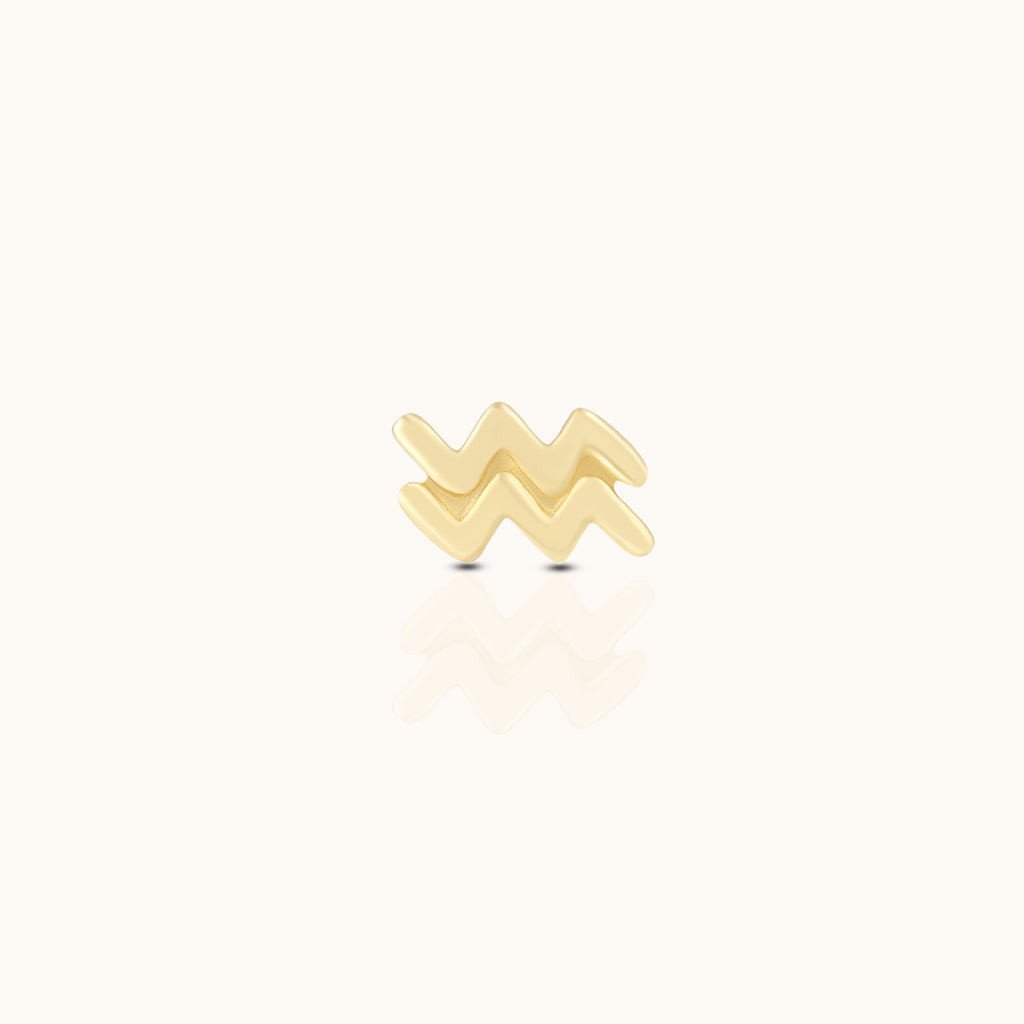 14K Solid Gold Aquarius Feb Birth Air Sign Zodiac Astrology Constellation Threadless Labret Flat Back Earring by Doviana