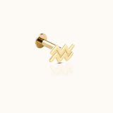 14K Solid Gold Aquarius Feb Birth Air Sign Zodiac Astrology Constellation Threadless Labret Flat Back Earring by Doviana