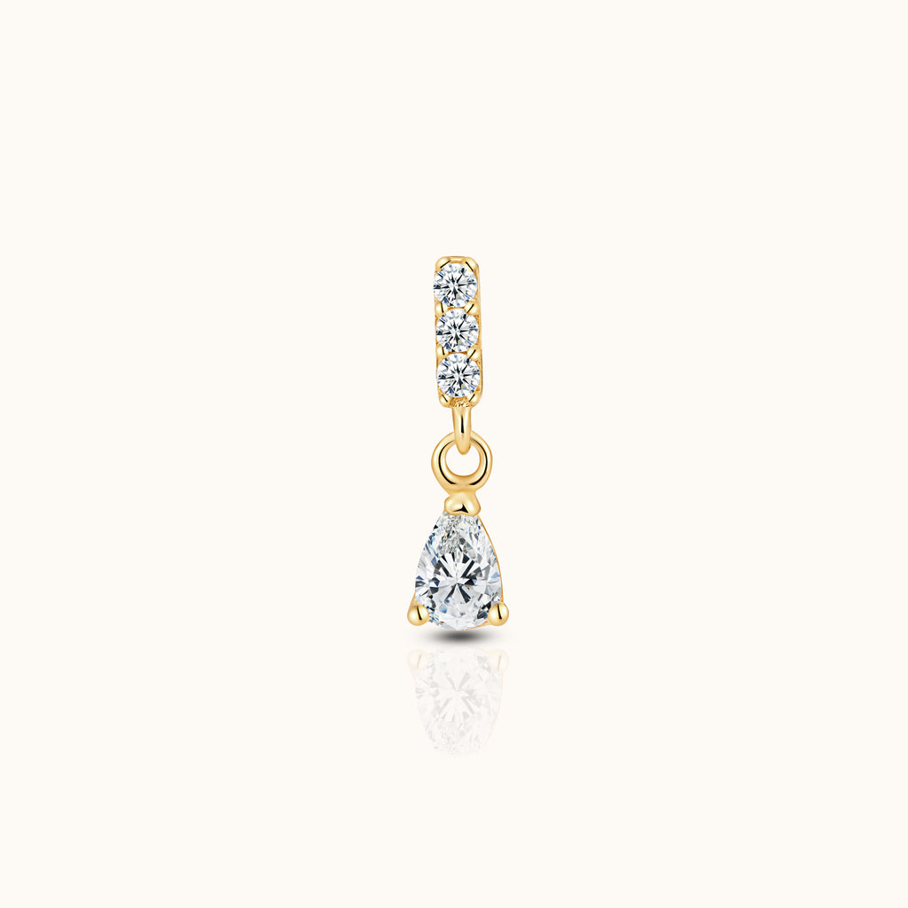 14K Solid Gold Bar CZ and Pear CZ Dangle Teardrop Threadless Flat Back Nap Earring by DOVIANA