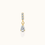 14K Solid Gold Bar CZ and Pear CZ Dangle Teardrop Threadless Flat Back Nap Earring by DOVIANA