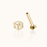 14K Solid Gold Cancer Jul Birth Water Sign Zodiac Astrology Constellation Threadless Labret Flat Back Earring by Doviana