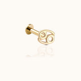 14K Solid Gold Cancer Jul Birth Water Sign Zodiac Astrology Constellation Threadless Labret Flat Back Earring by Doviana
