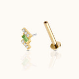 14K Solid Gold Chevron Green Baguette & CZ Stud Flat Back Earring by DOVIANA