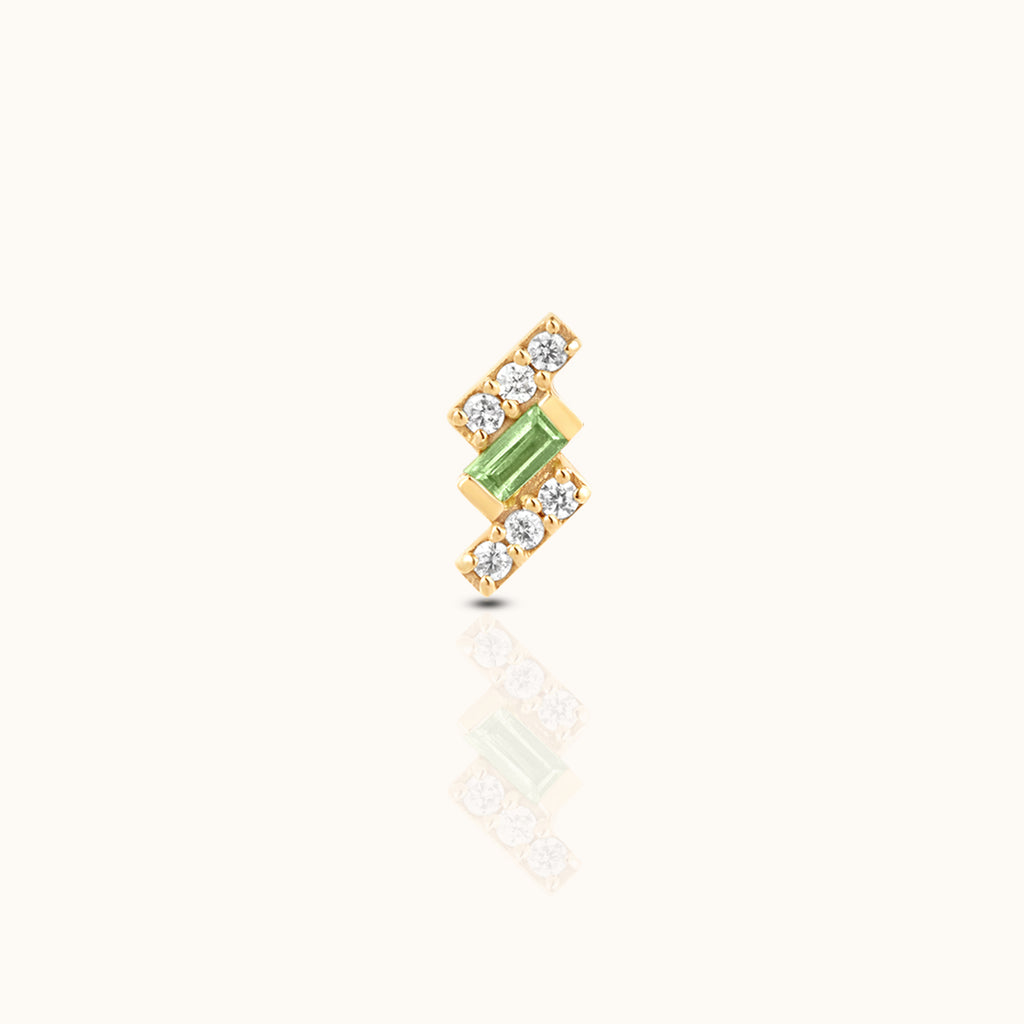 14K Solid Gold Chevron Green Baguette & CZ Stud Flat Back Earring by DOVIANA