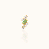 14K Solid Gold Chevron Green Baguette & CZ Stud Flat Back Earring by DOVIANA