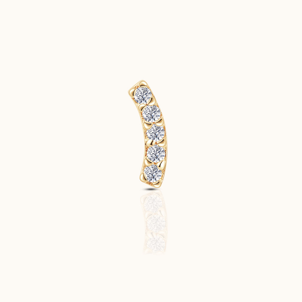 14K Solid Gold Curved Bar CZ Threadless Labret Flat Back Earring by Doviana