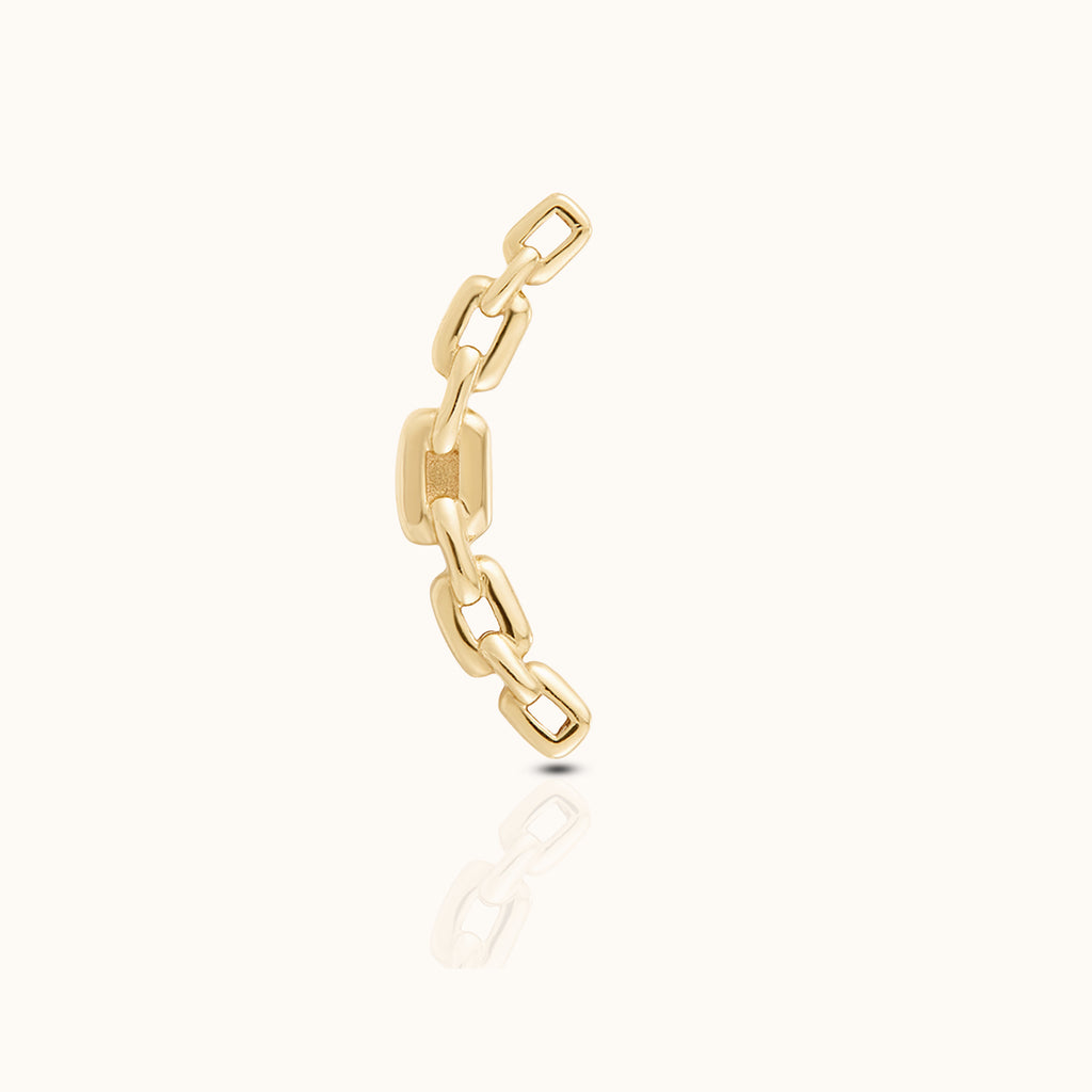 14K Solid Gold Curved Paperclip Chain Link Threadless Labret Flat Back Earring by Doviana