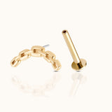 14K Solid Gold Curved Paperclip Chain Link Threadless Labret Flat Back Earring by Doviana