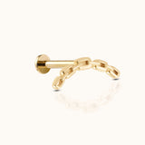 14K Solid Gold Curved Paperclip Chain Link Threadless Labret Flat Back Earring by Doviana