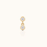 14K Solid Gold Double Bezel Round CZ Drop Threadless Labret Flat Back Nap Earring by Doviana