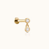 14K Solid Gold Double Bezel Round CZ Drop Threadless Labret Flat Back Nap Earring by Doviana